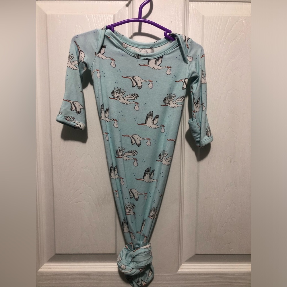 Goosies Bamboo Baby Gown with Stork Print - Light Blue 0-3 months